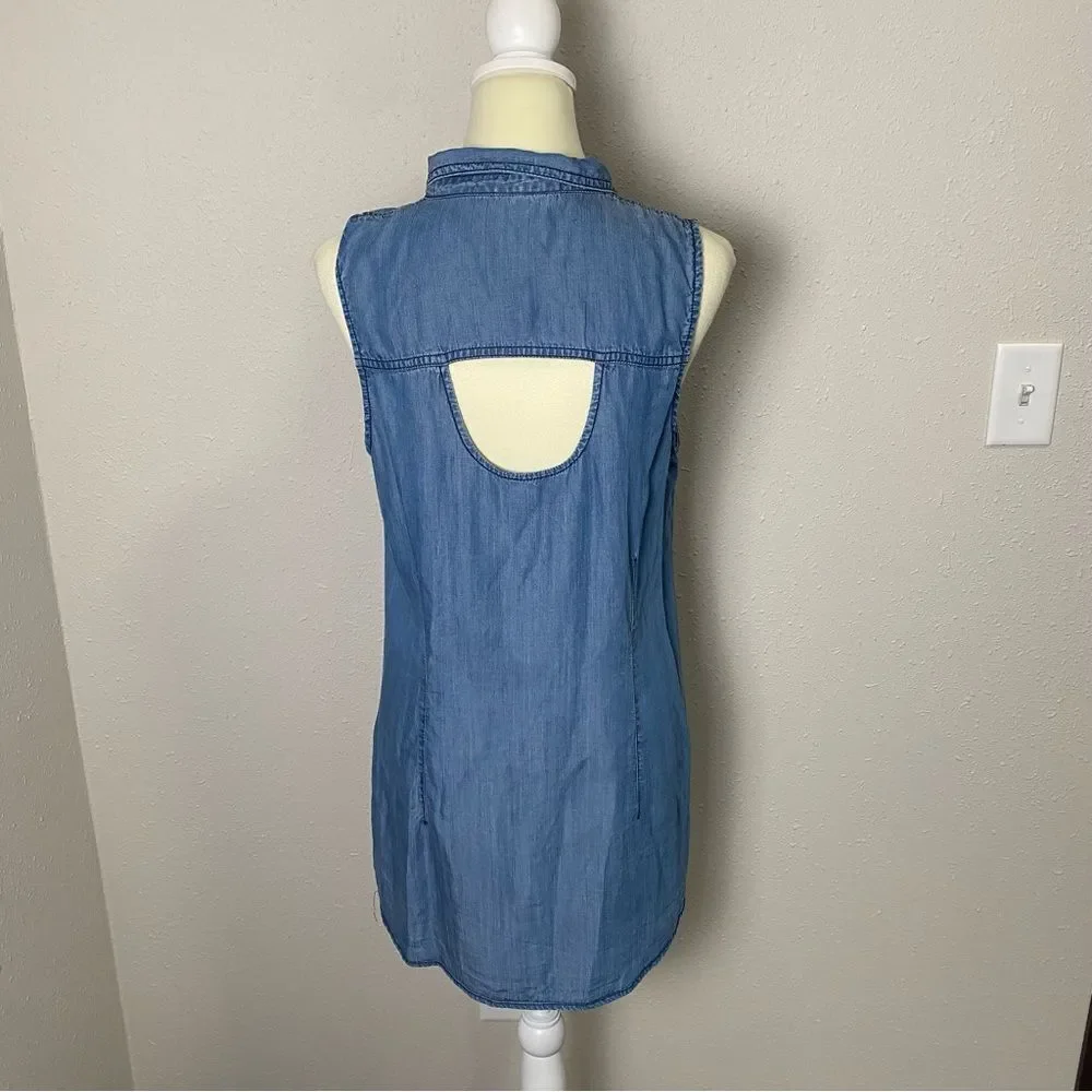 Given Kale 100% Lyocell Sleeveless Denim Button Up Tunic/Dress Women's Size L